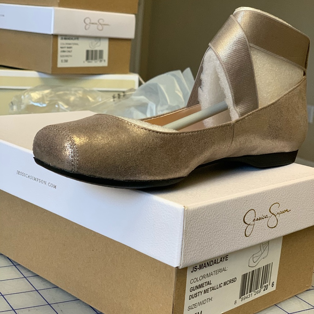 Jessica Simpson ballet flats, dusty metallic, 6.5